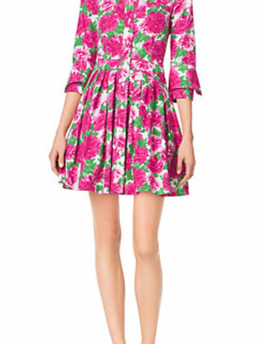Michael Kors Collection Floral Pink and Green Pleated Skater Dress